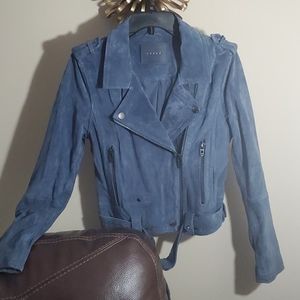 Blank NYC Real Leather Moto Jacket Slate Blue M